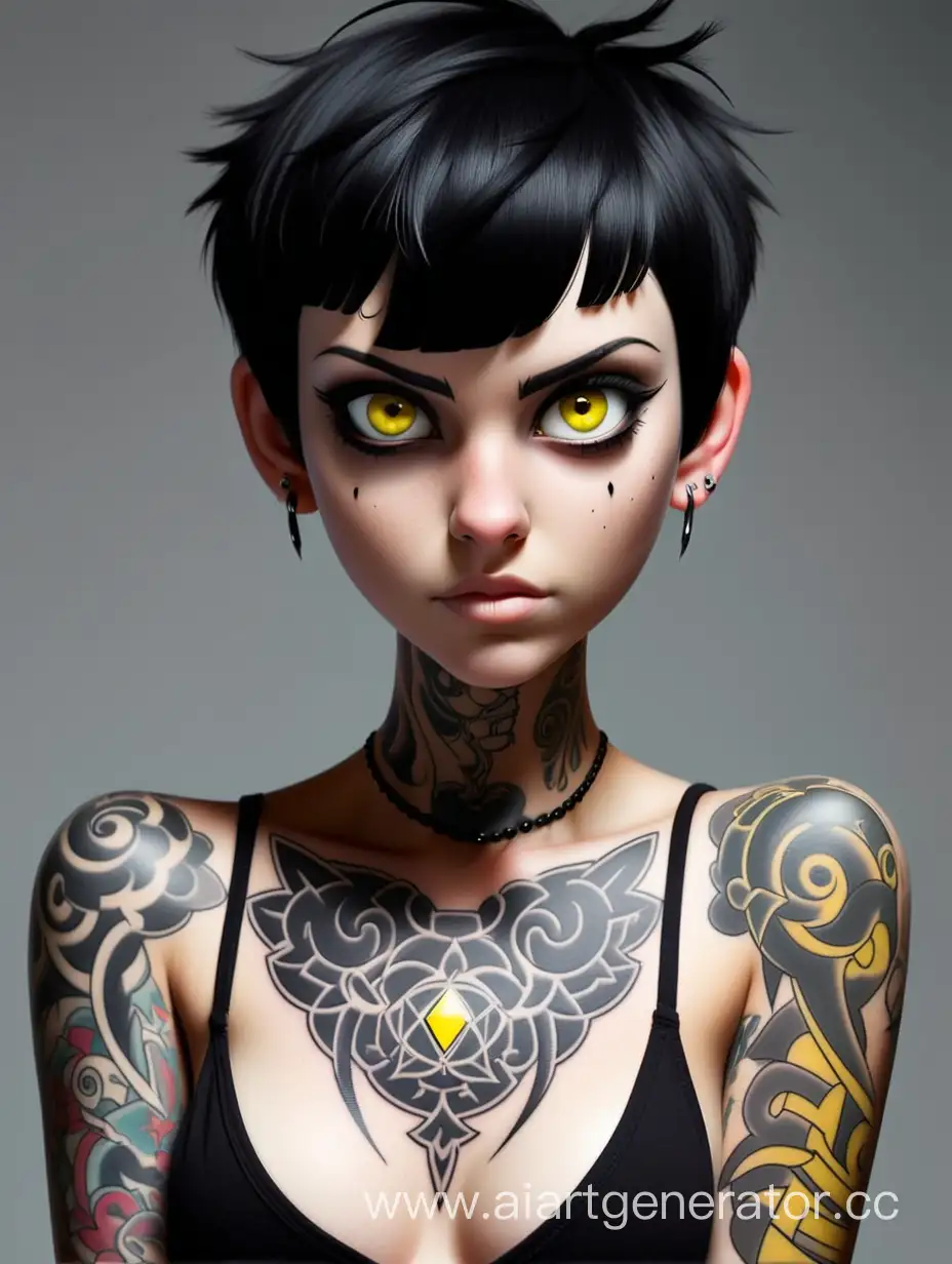 Girl-with-Short-Black-Hair-and-Piercings-YellowEyed-with-Tattoos