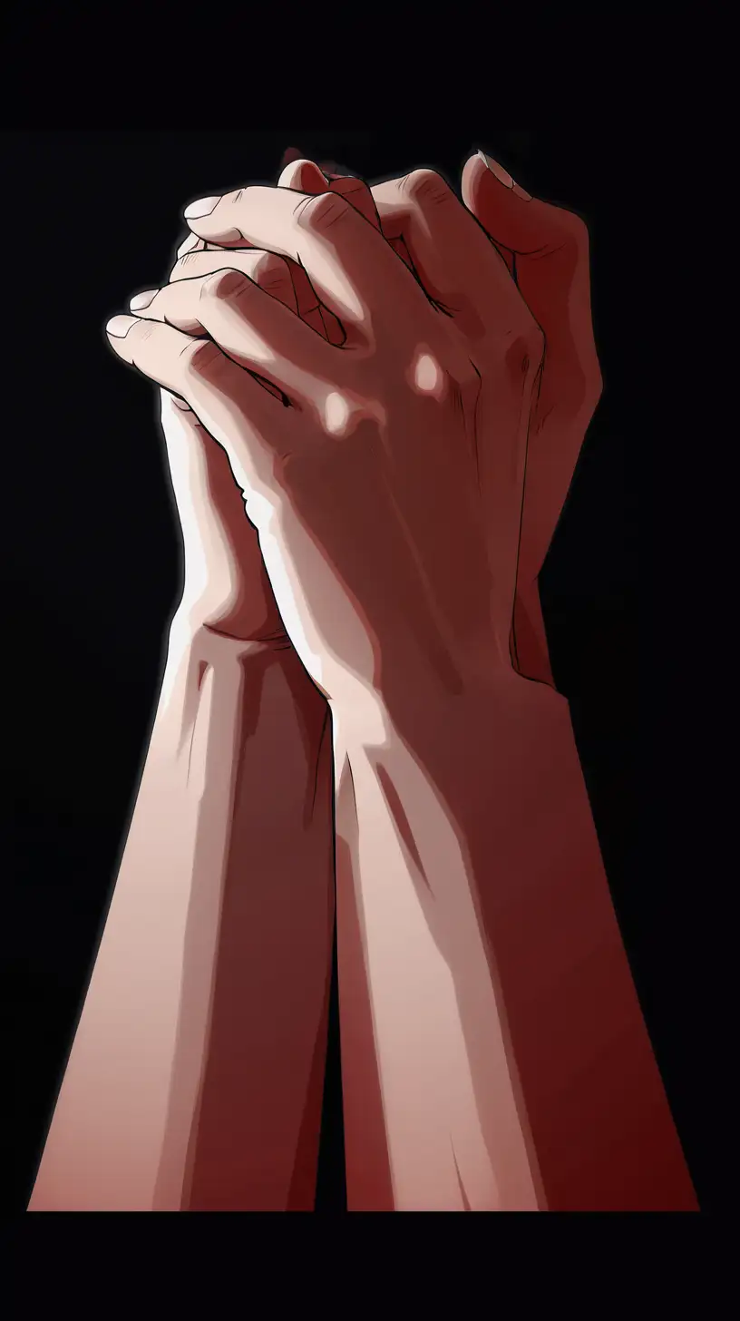 Anime Style Praying Hands on Red Background