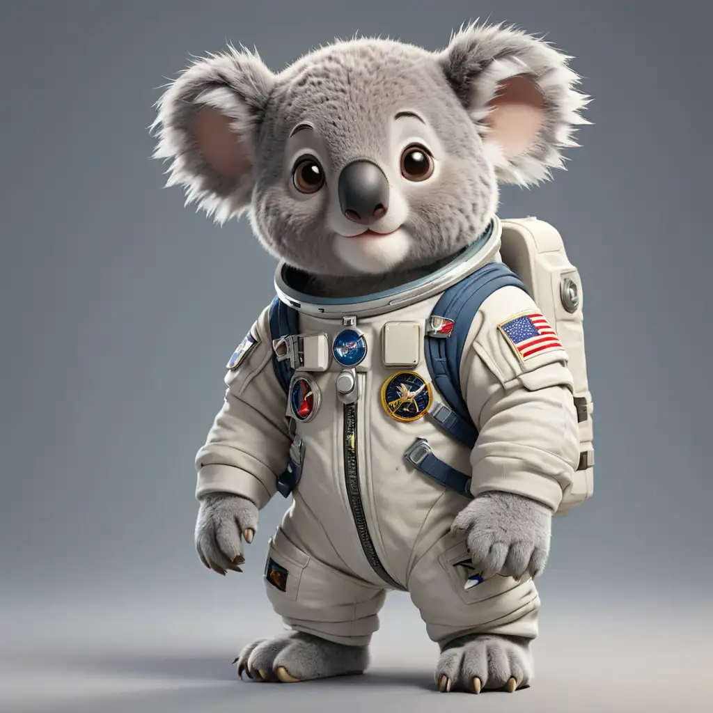 a cute koala in cartoon style in full body with Astronaut clothes with clear background