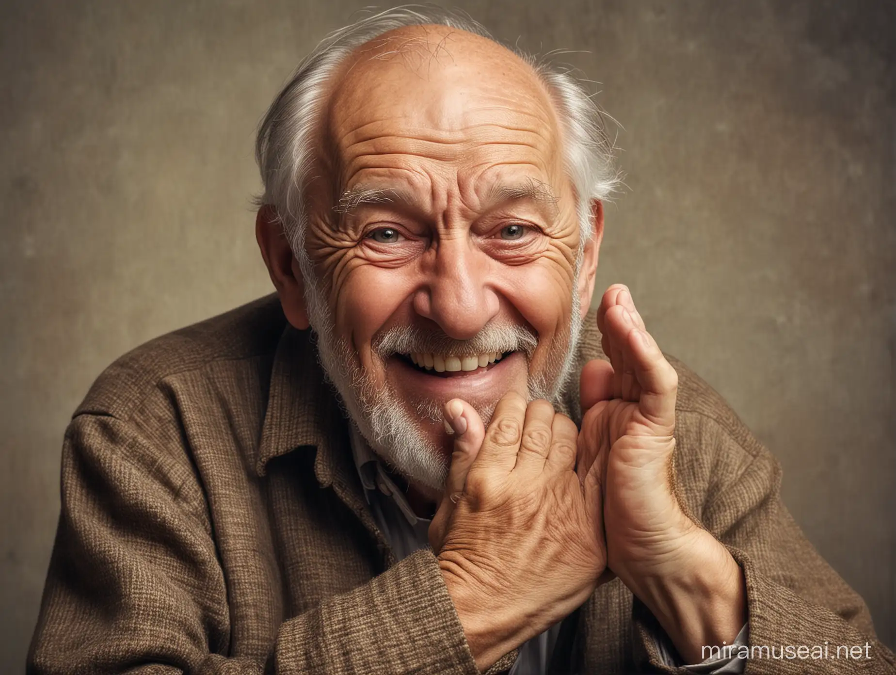 Rich and Greedy Old Man Laughing with Avarice