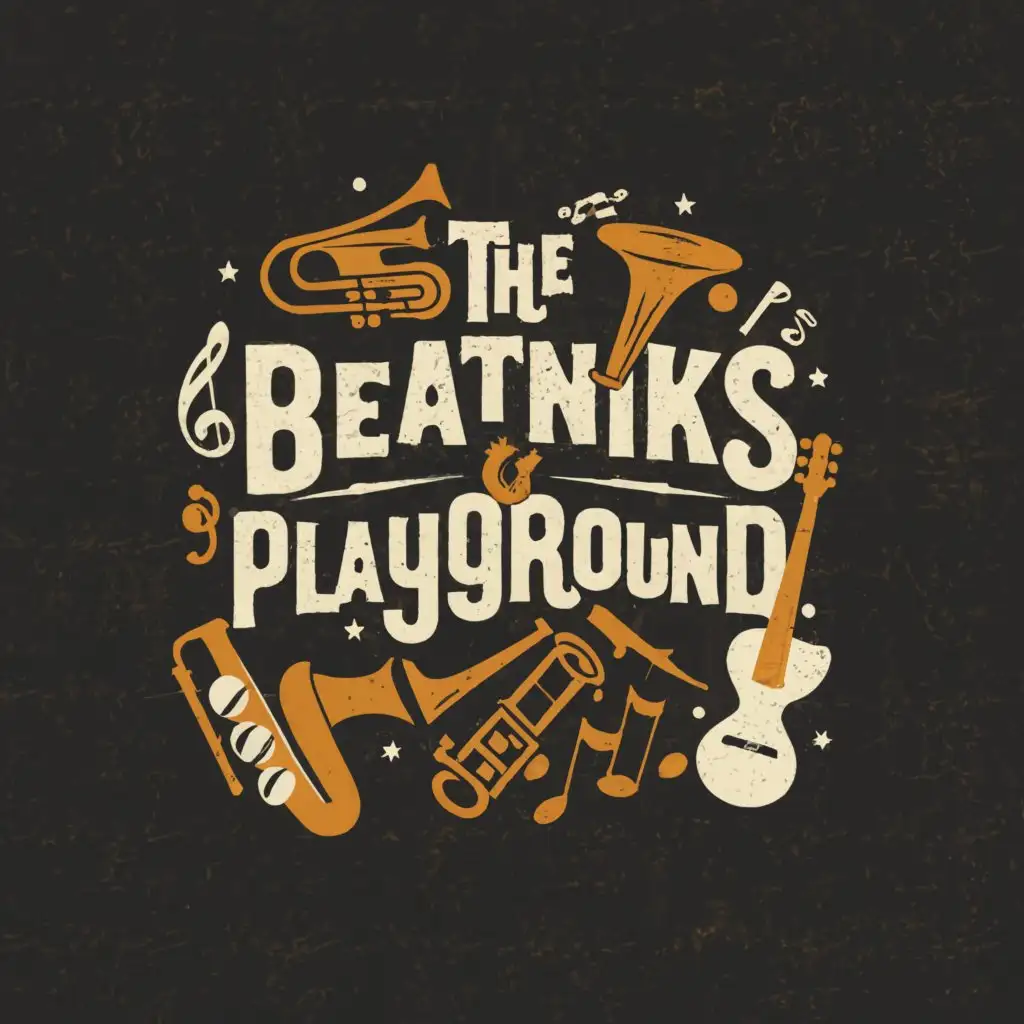 LOGO-Design-For-The-Beatniks-Playground-Vibrant-Collage-of-Musical-Instruments-for-Entertainment-Branding