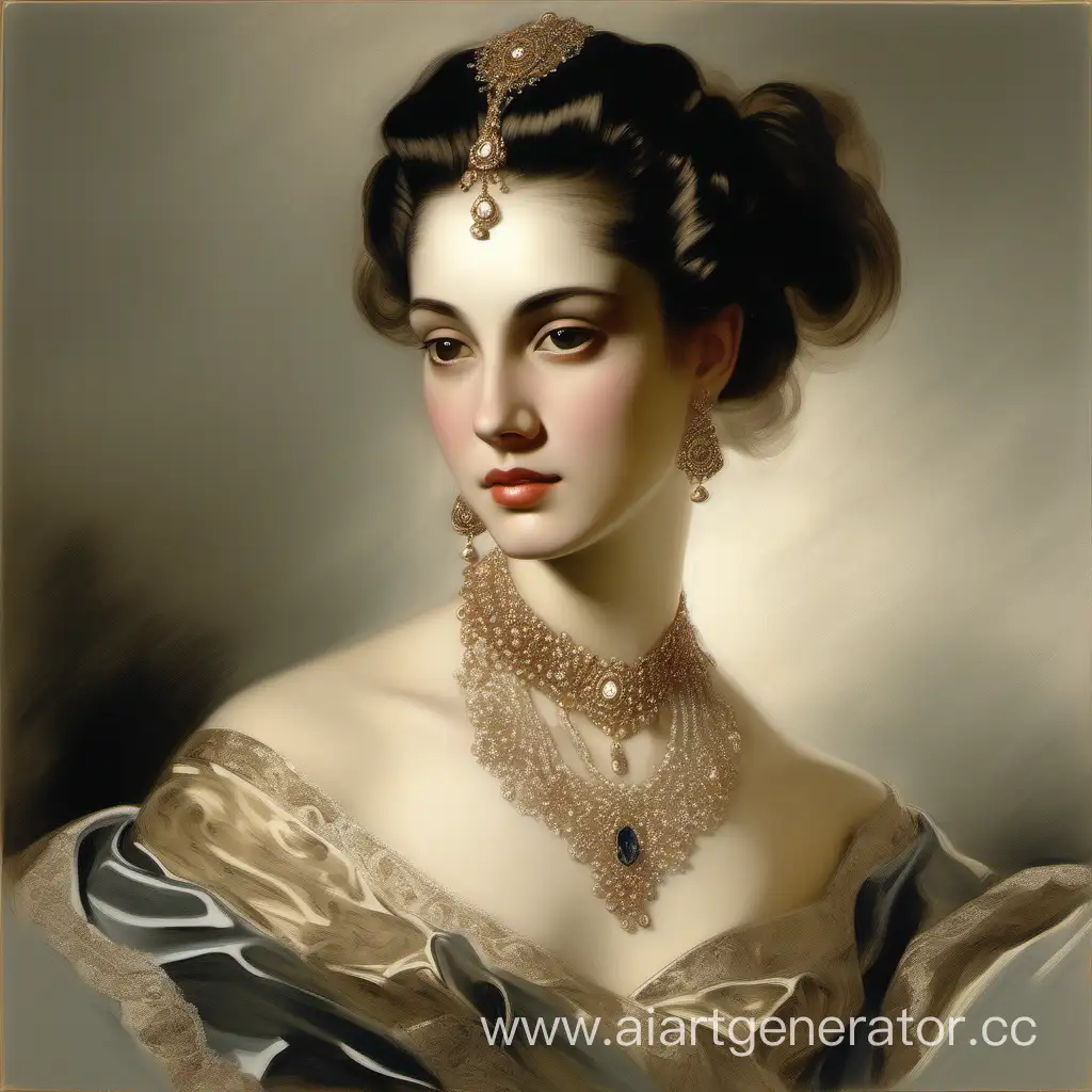 Luxurious-Portrait-of-an-Elegant-Young-Woman-in-Silk-Dress-and-Jewels