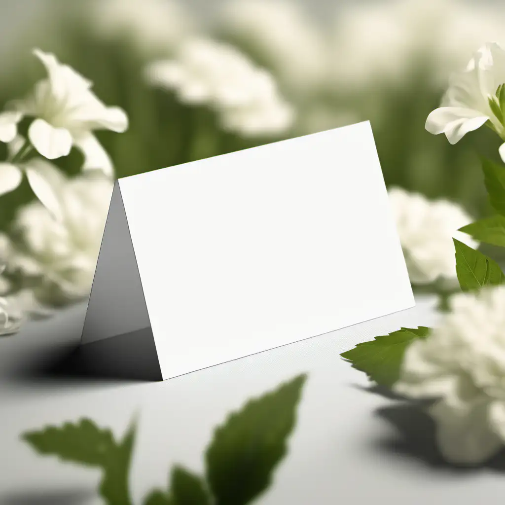 Maquete de um cartão de visita, branco, totalmente em branco, em um ambiente de flor em volta.