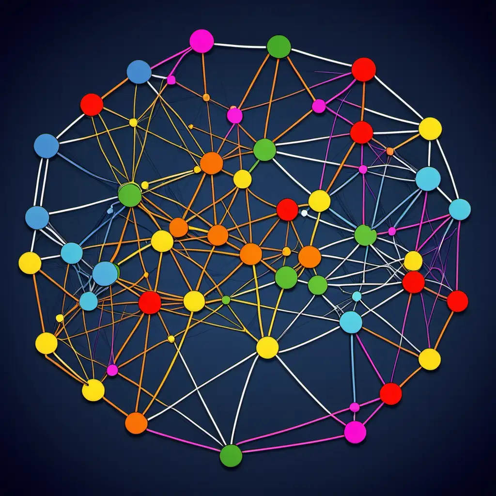 תכין לי תמונה של רשת חברתית בצבעים שונים שיהיו 200 חברים ברשת כאשר הם מחוברים בקווים ביניהם וחלק מהם נמצאים בקבוצות שונות וחלק מפוזרים אבל קשורים עם קווים כל יישות תהיה נקודה עיגול חלק יותר גדולים וחלק יותר קטנים