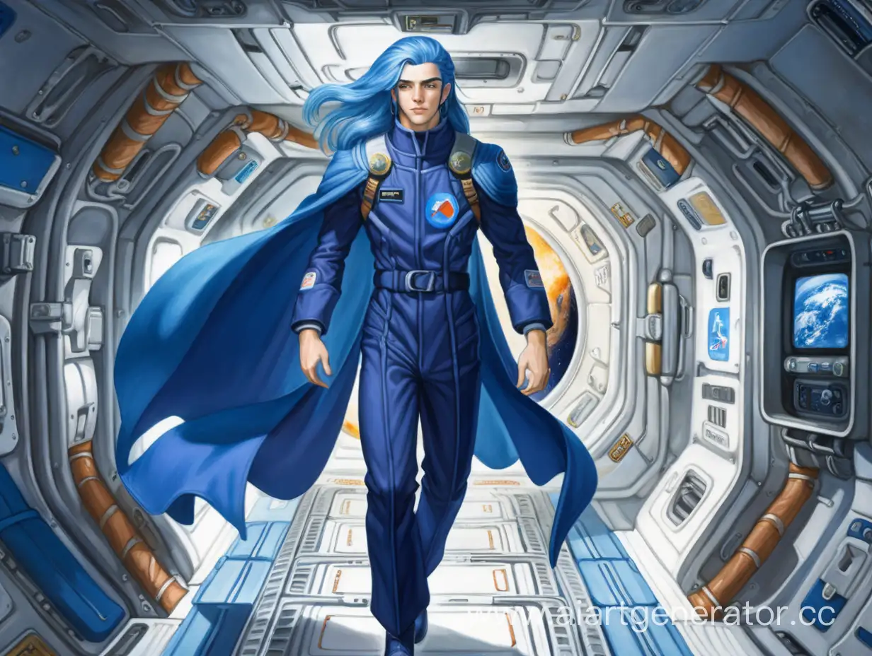 Stylish-BlueHaired-Man-in-Elegantly-Blue-Suit-on-Space-Station