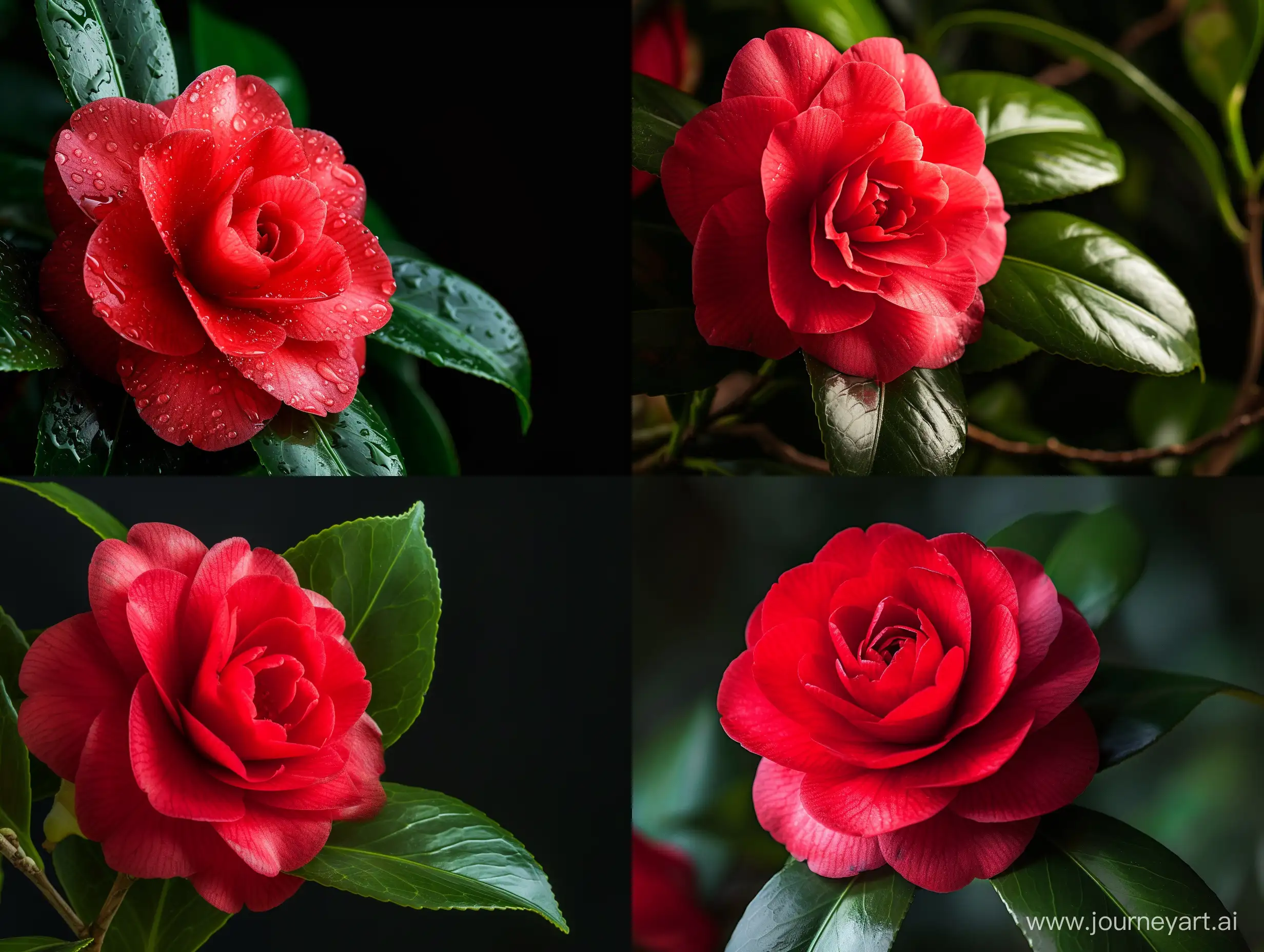 Commercial photography, very detailed, good retouching, red Camellia flower
