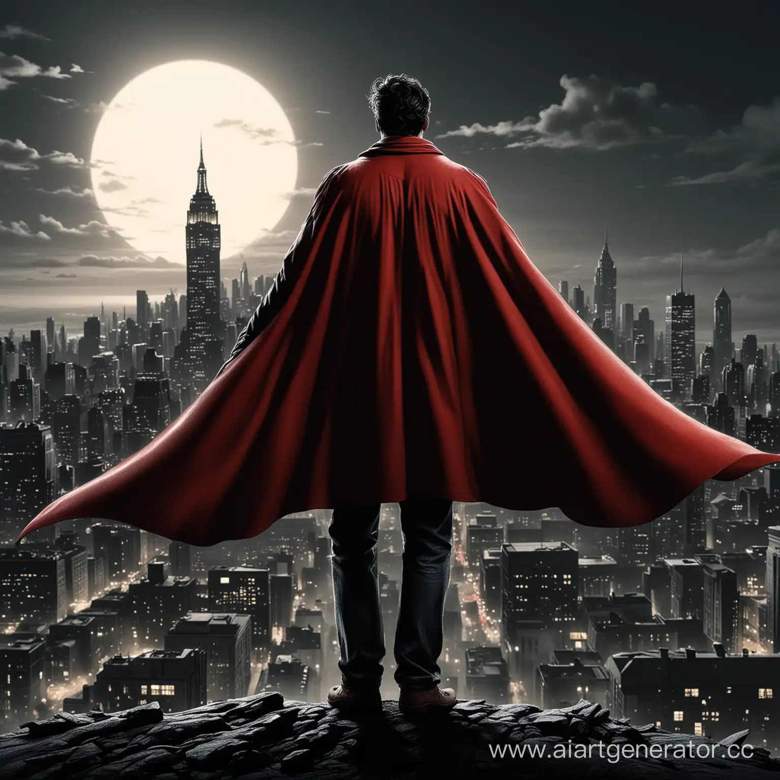 Clark-Kent-Night-Skyline-Tim-Burton-Inspired-Superhero-with-Red-Cape