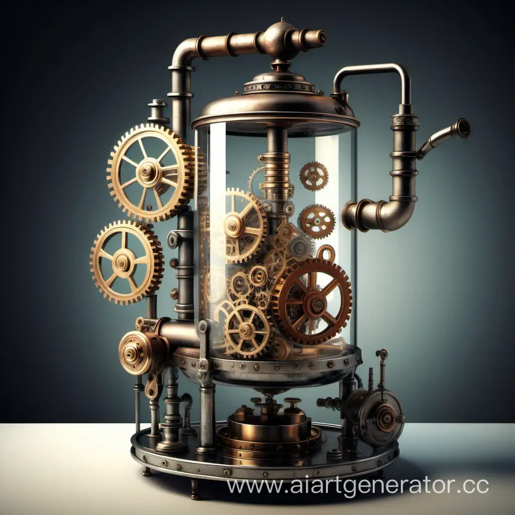 Steampunk-Glass-Vessel-with-Crank-Legs-and-Gear-Details