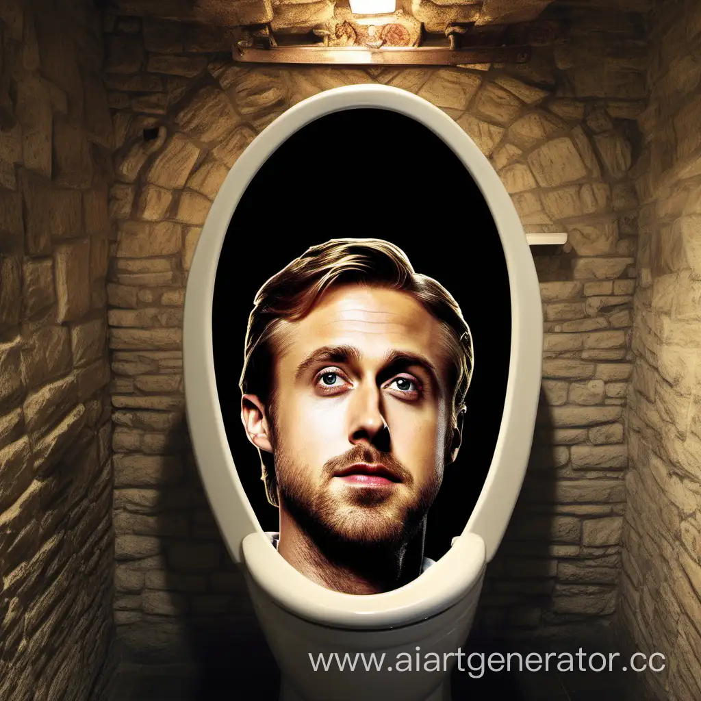 туалет с вылезщец головой Райана Гослинга в эпохе средневековья