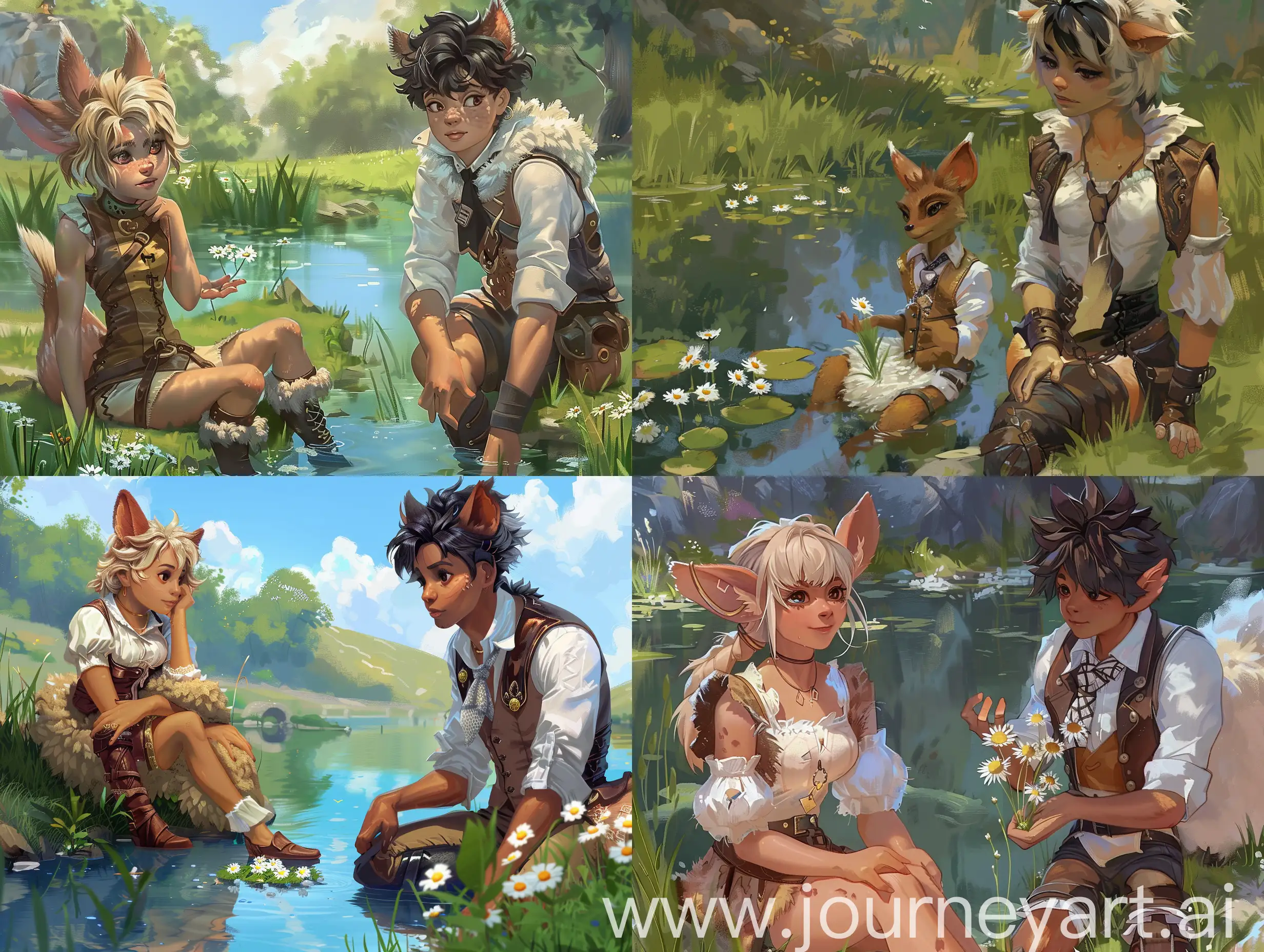 Young-Coco-Bandicoot-in-Shepherdess-Costume-Receives-Daisies-by-Pond
