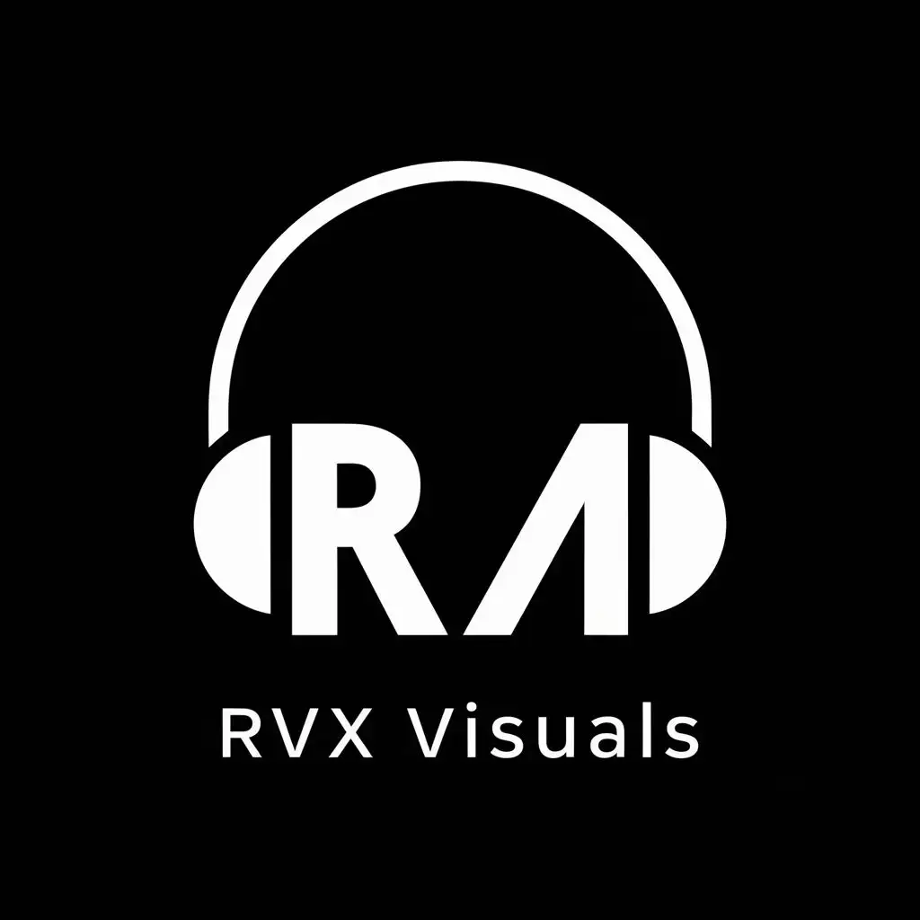 logo, Headphone 🎧 , with the text "RVX Visuals", typography