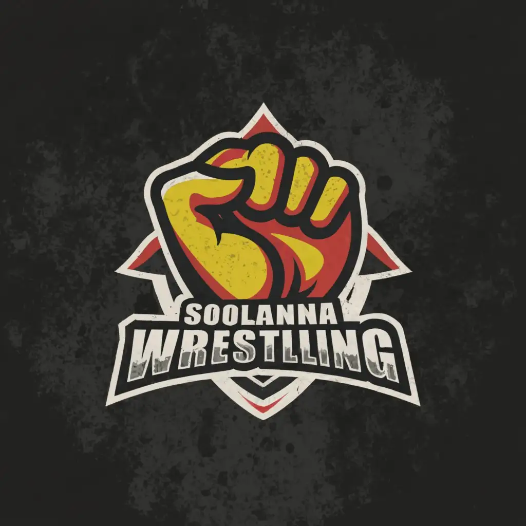a logo design, with the text 'solana wrestling', main symbol:fist, Moderate, clear background color red first