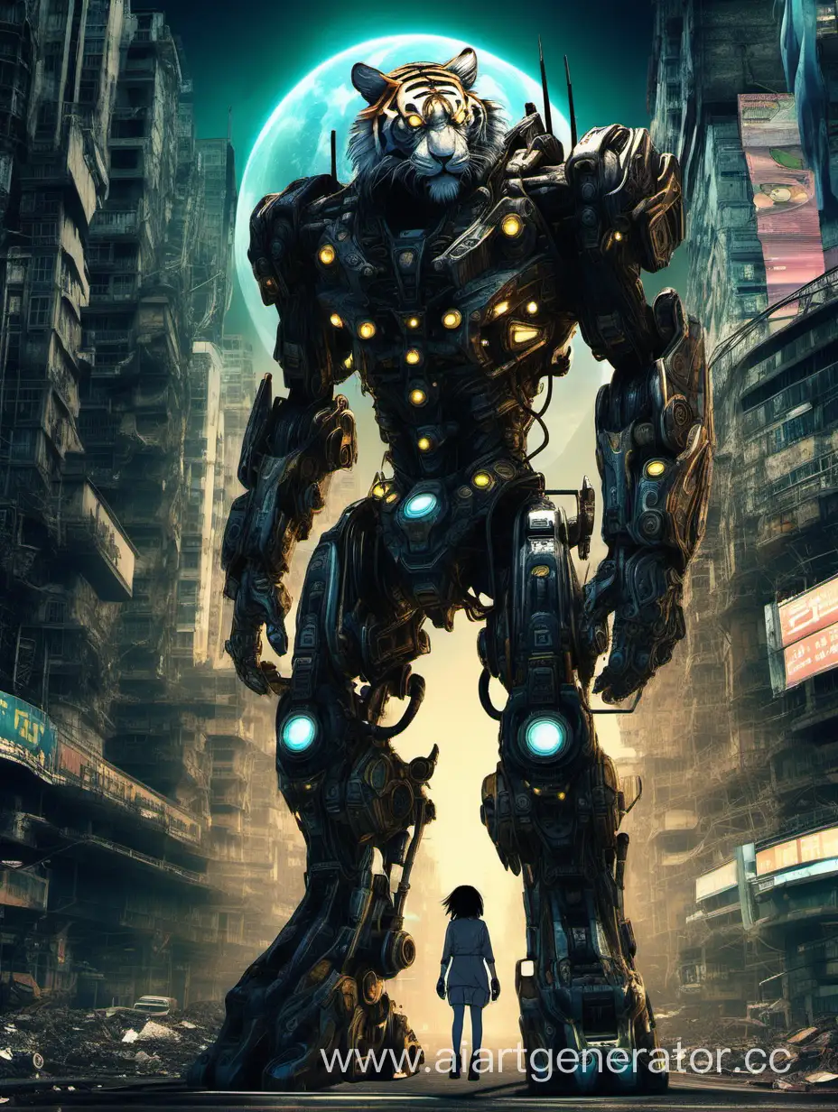 battlesuit ,Junkpunk of of human civilization overtaken by nature – crumbling cities - Imagine a world,girl-glamour mech body,battlesuit , Headphones in the shape of tiger faces, emaciated, vigilantes wearing skin-tight mechanical rubber suits ,Depth of field 100mm, key visual ,100 billion colors used,,In a stunningly detailed and animephotograph image,y,extremely sharp focu,64K Ultra HD, High contrast and low saturation, black neon color, 2d anime style, Mechanical Vehicles, ((luminism)) , illuminated by a neon glow,Fractal Finished,key visual,tigers of tigercolors running around,The imagery should evoke a sense of awe and melancholy, capturing the essence of a world reborn from the remnants of humanity