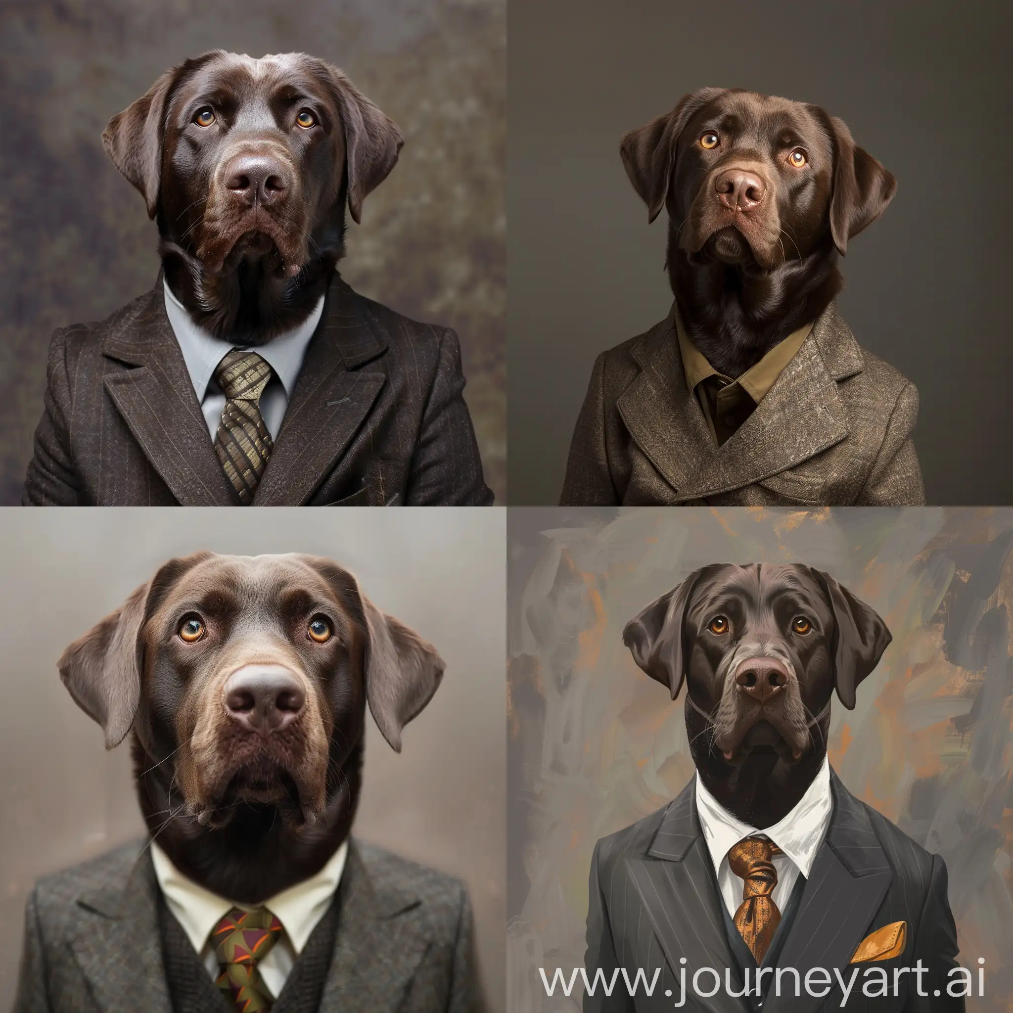 Chocolate Labrador in a business suit