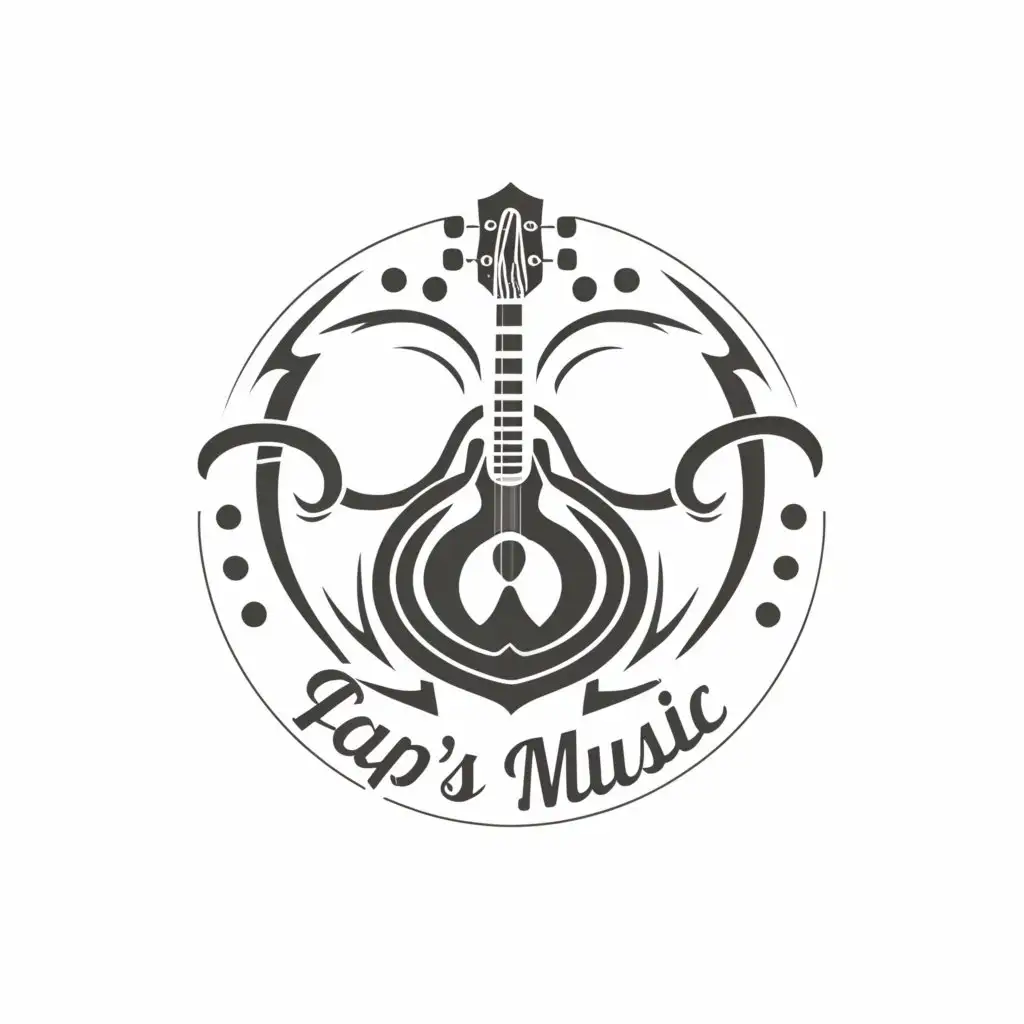 a logo design,with the text "Pap'sMusic", main symbol:guitar,complex,clear background