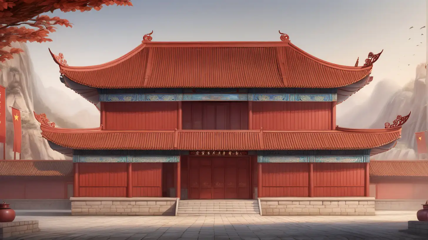 Front View of Ancient Chinese Martial Arts Training Pavilion