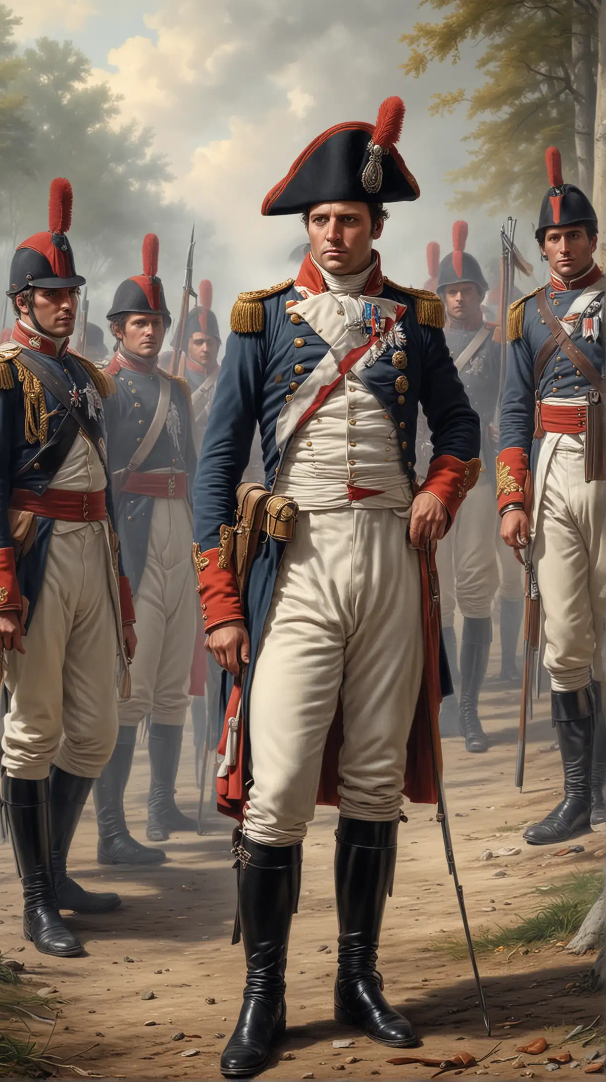 Painting of Napoleon with Swiss soldiers. Hyper realistic