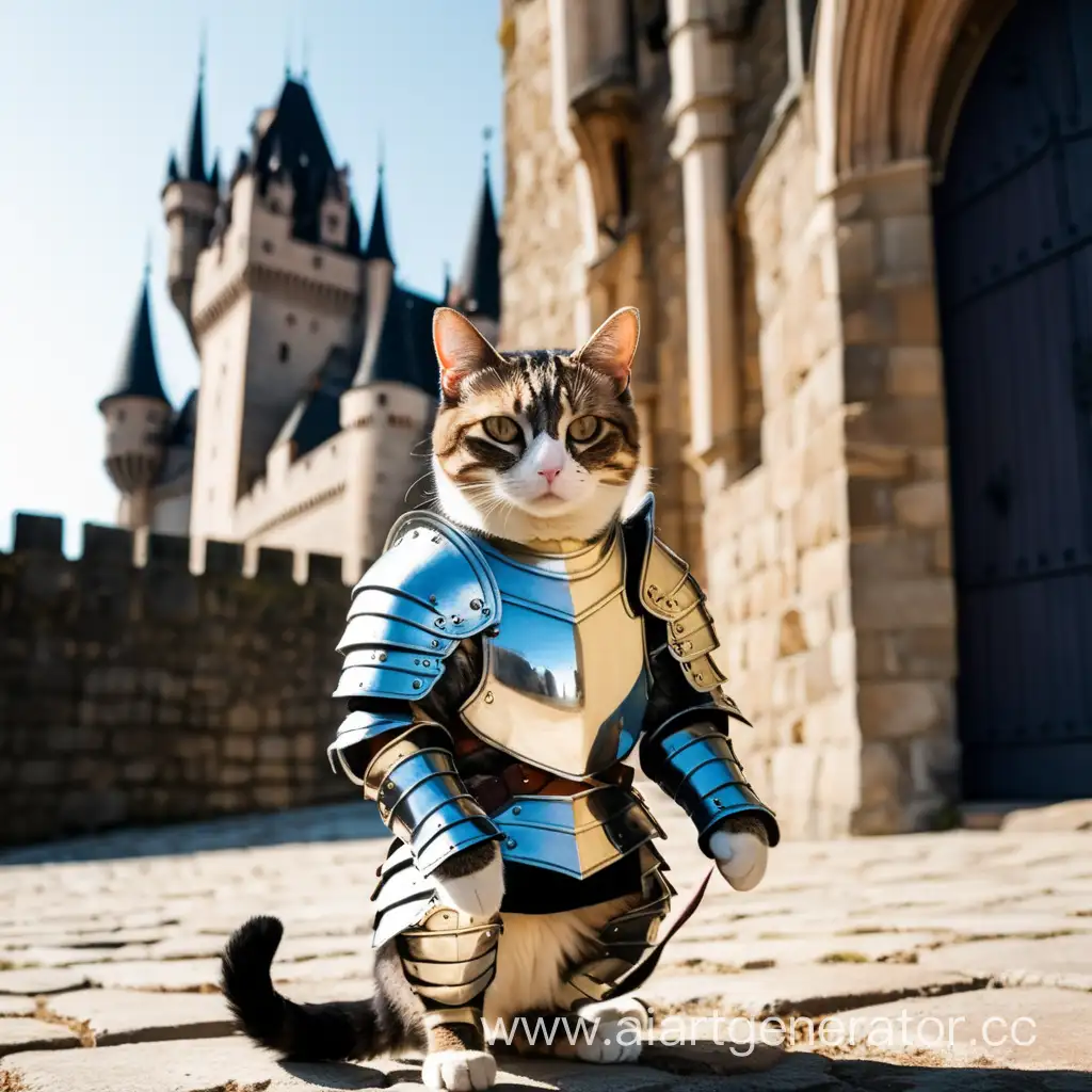 Кот в броне идущий к замку