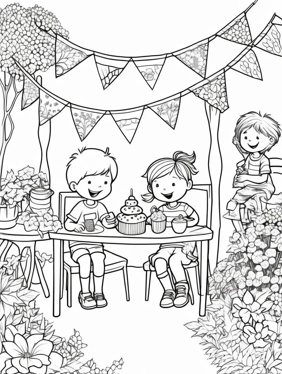 Serene-Garden-Party-Coloring-Page-with-Friends-Laughing