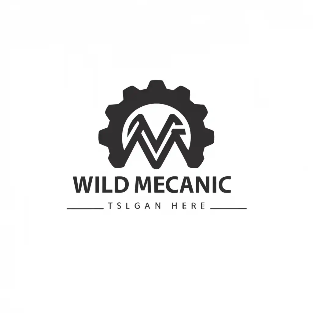 a logo design,with the text "WildMechanic", main symbol:mechanical stuff,Minimalistic,be used in Technology industry,clear background