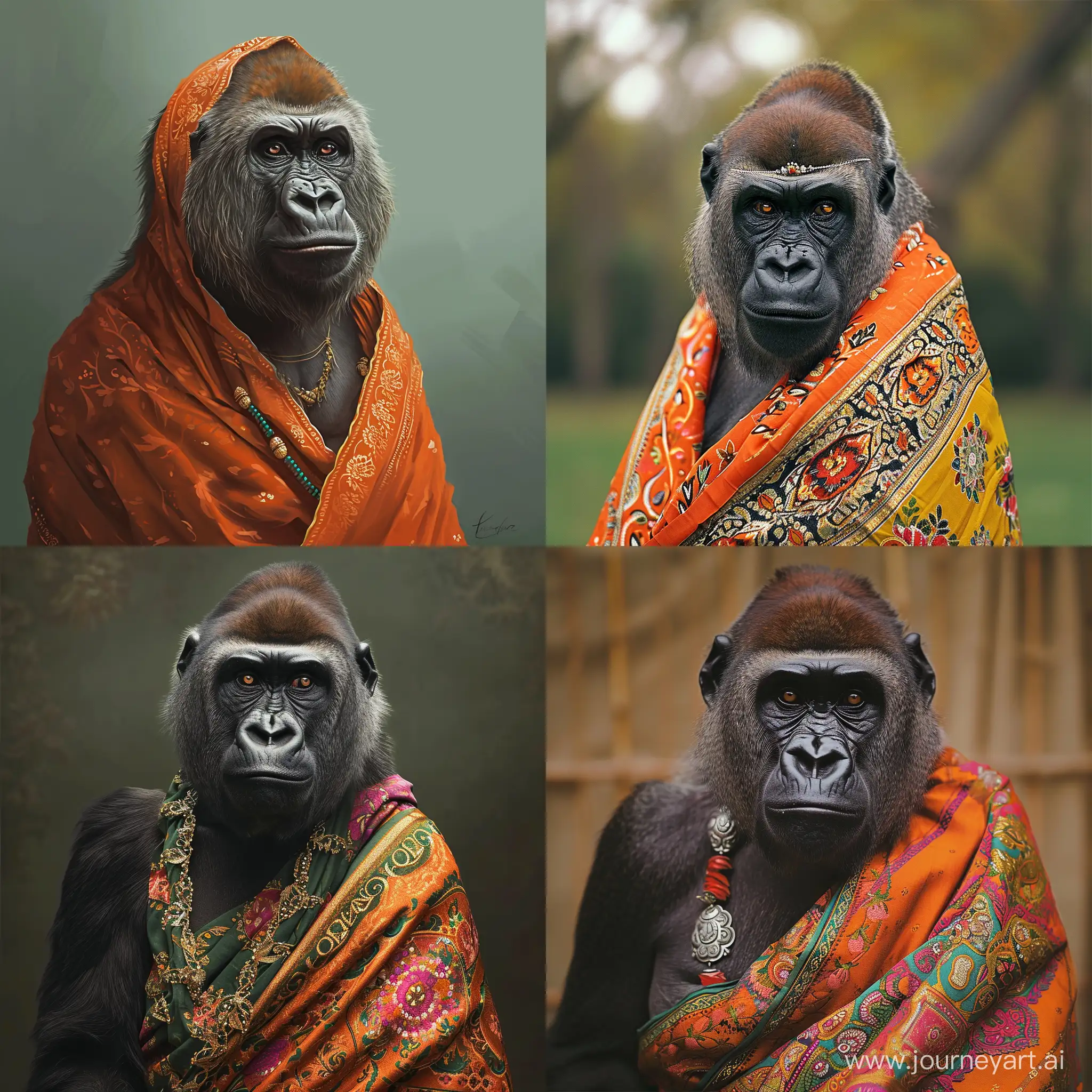 Gorilla wearing a sari