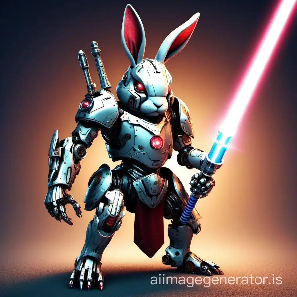 robotic rabbit knight holding a laser saber 