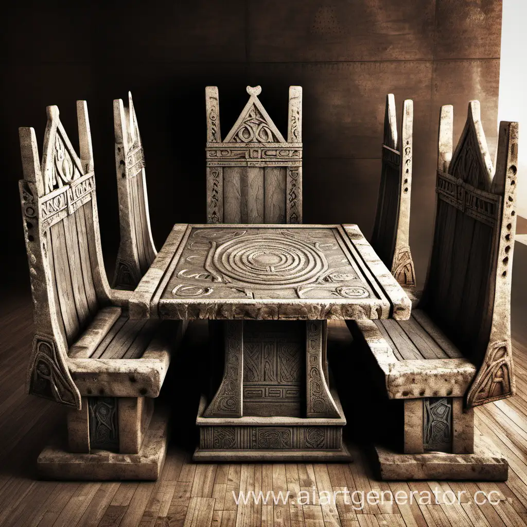 5 Ancient thrones around the table, Viking style
