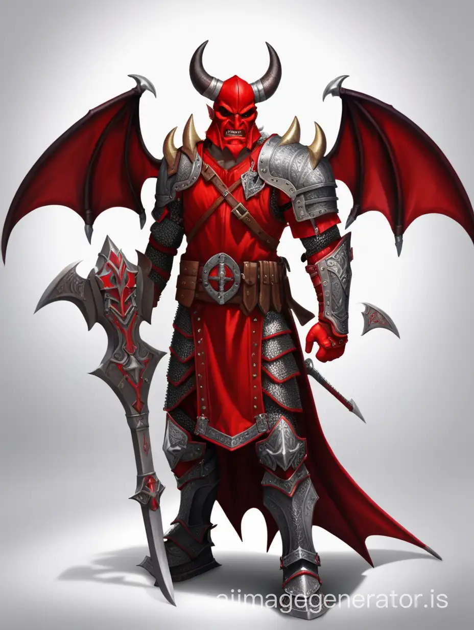 red devil, bat wing, Viking armor, blade