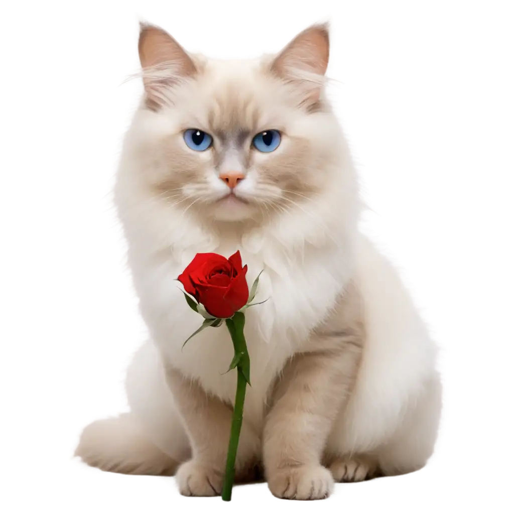 Captivating-White-Ragdoll-Cat-Holding-a-Rose-in-HighQuality-PNG-Format