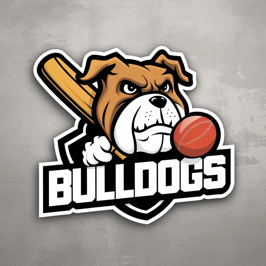 LOGO-Design-For-Bulldogs-Bold-Bulldog-with-Cricket-Bat-and-Ball-on-White-Background