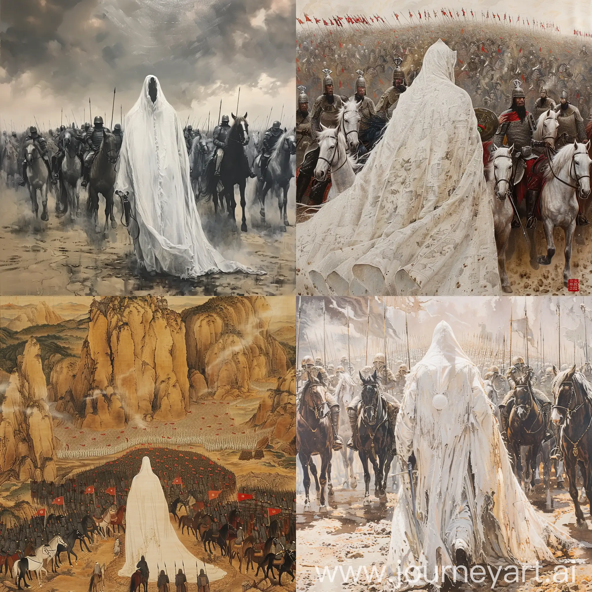Majestic-White-Robed-Commander-Leading-a-Thousand-Troops-and-Horses