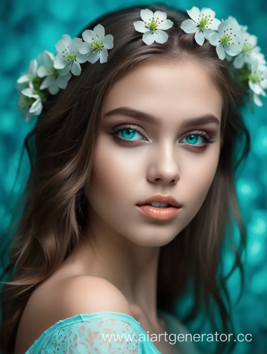 beautiful girl model portrait with small Turquoise
flowers background