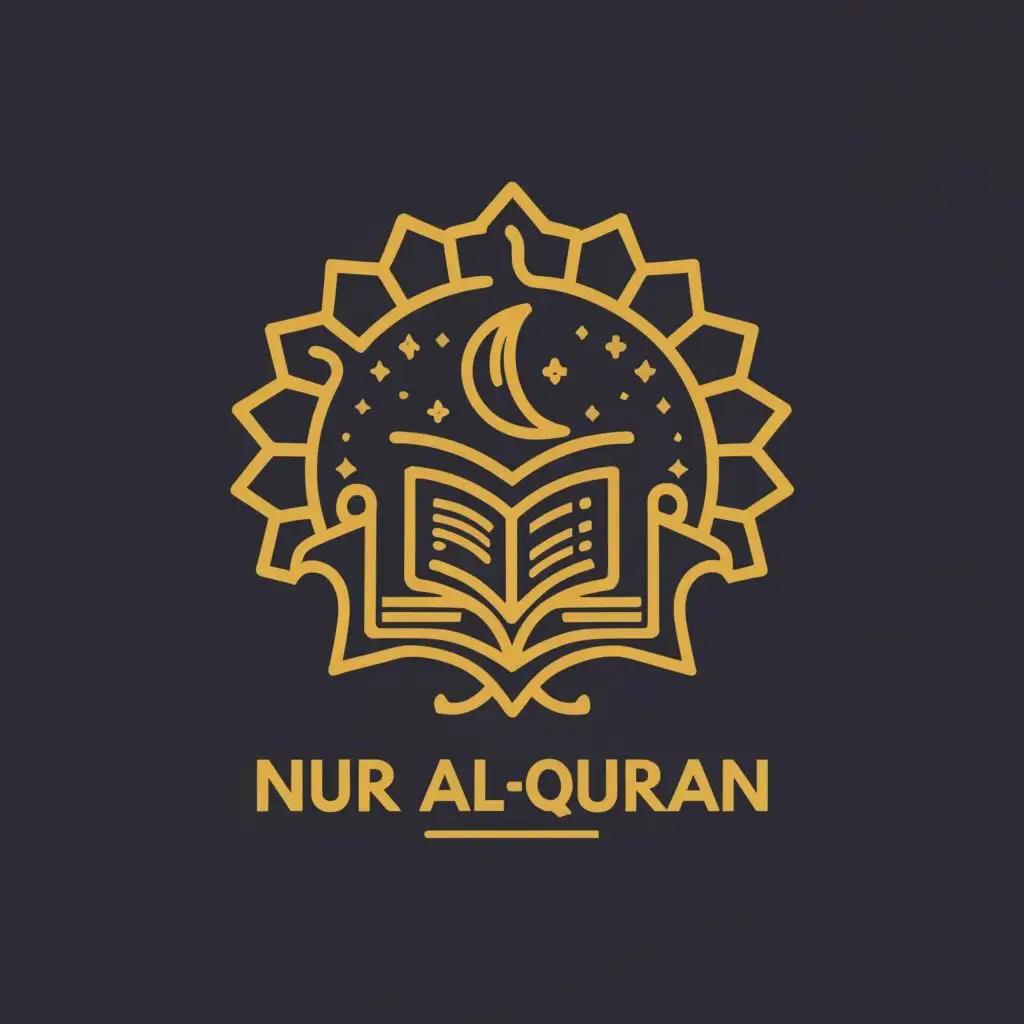 logo, light and the Quran, such as a glowing Quranic book, a radiant sun, or a shining lantern, with the text "Nur al-Quran", typography, be used in Religious industry
