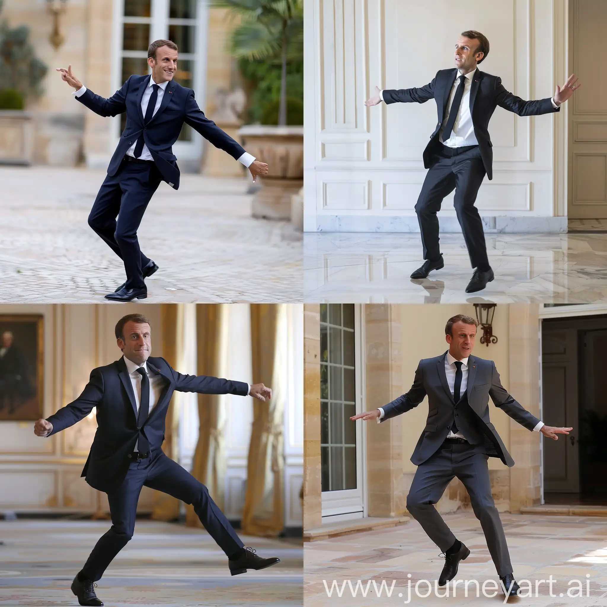 French-President-Emmanuel-Macron-Dancing-with-Elegance-in-Vibrant-Lighting