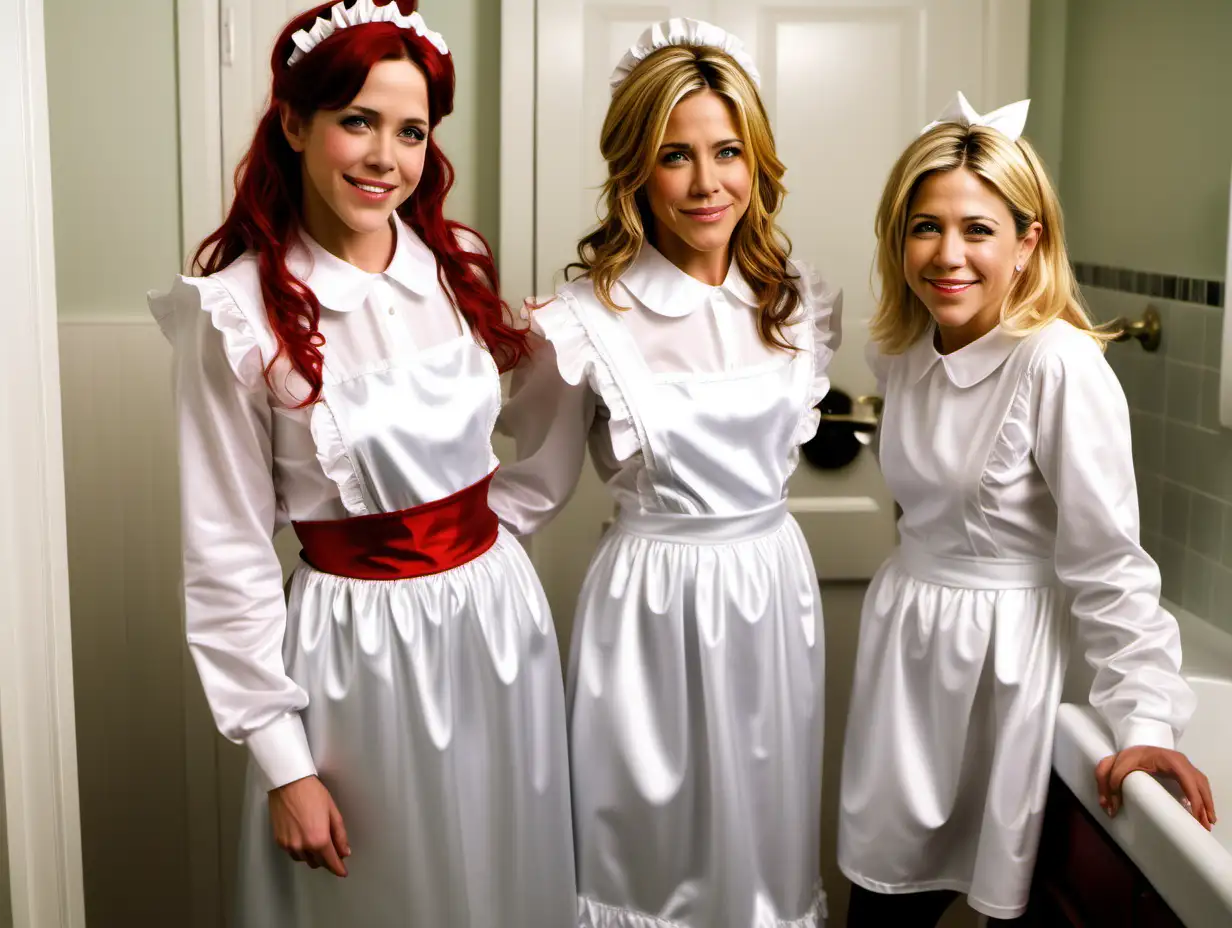 Chic Retro Maid Gowns Stylish Generations Smiling in a Clean Bathroom