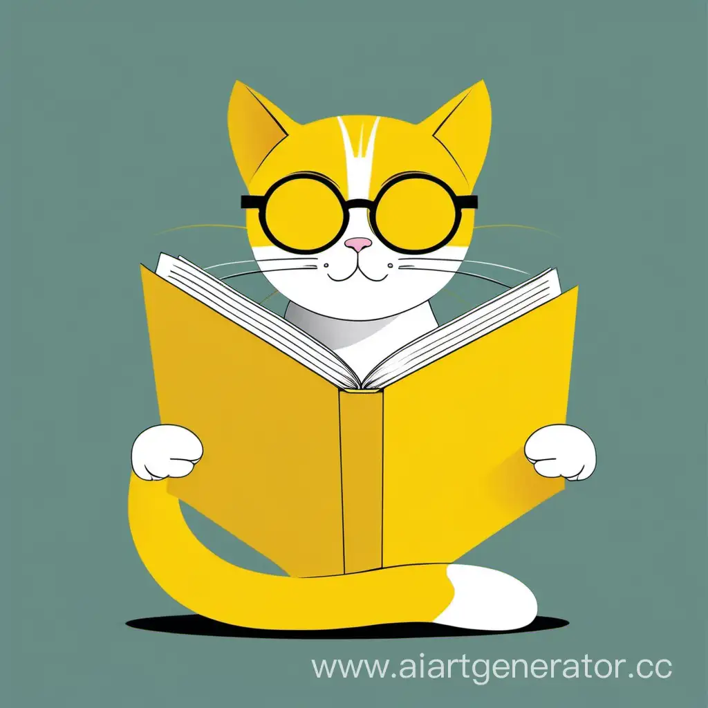 Minimalist-Smart-Yellow-Cat-A-Communicative-Feline-in-a-WellRead-Pose