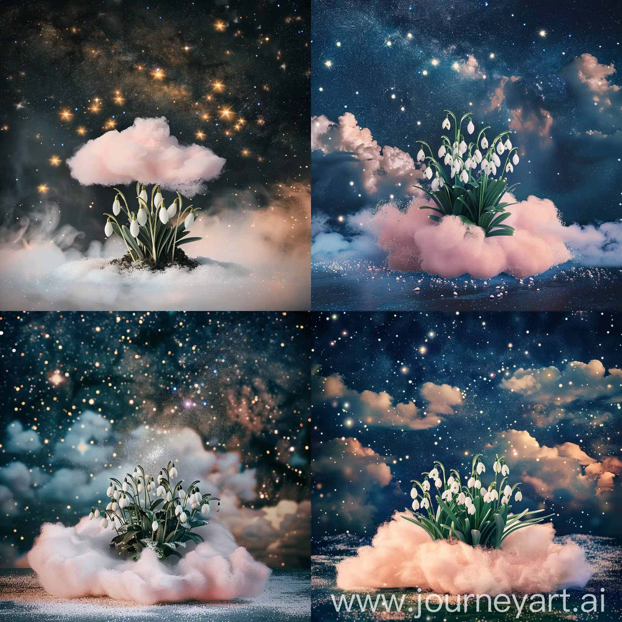 Enchanting-Snowdrop-Bush-on-Pink-Cloud-under-Starry-Night-Sky