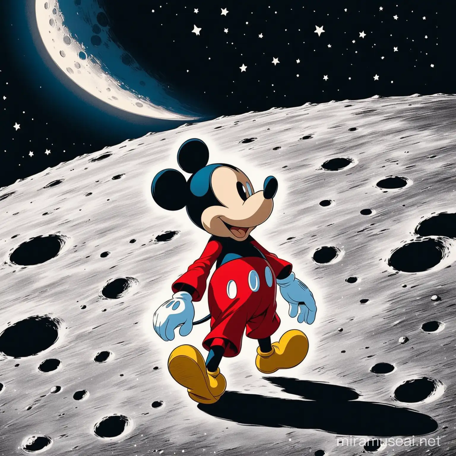 Moonlit Adventure Mickey Mouse Strolls the Lunar Surface