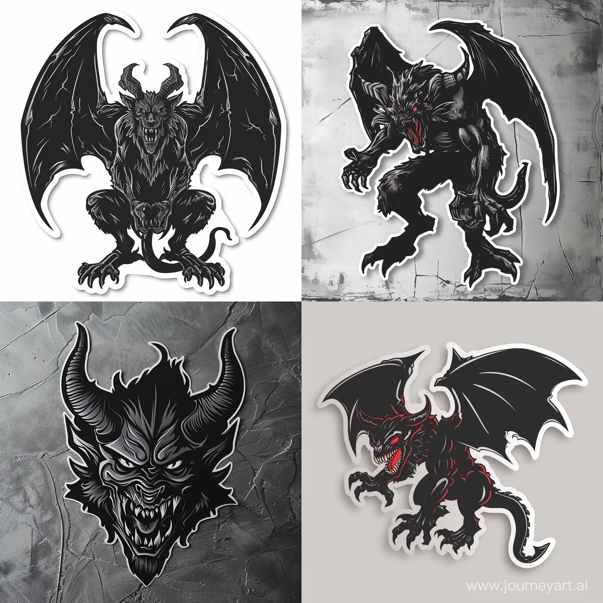 sticker with a black demon in Gothic style