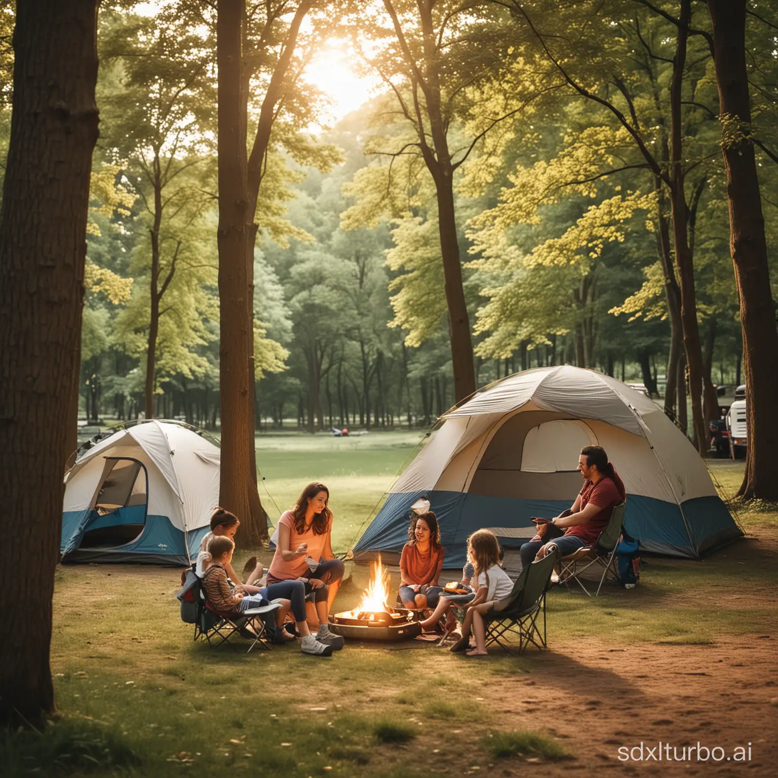 Family-Camping-in-Park-Enjoying-Outdoor-Adventure-Together