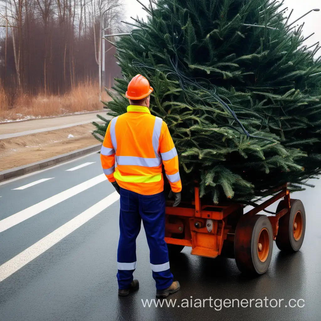 Festive-Road-Worker-Amidst-New-Years-Decorated-Christmas-Scene