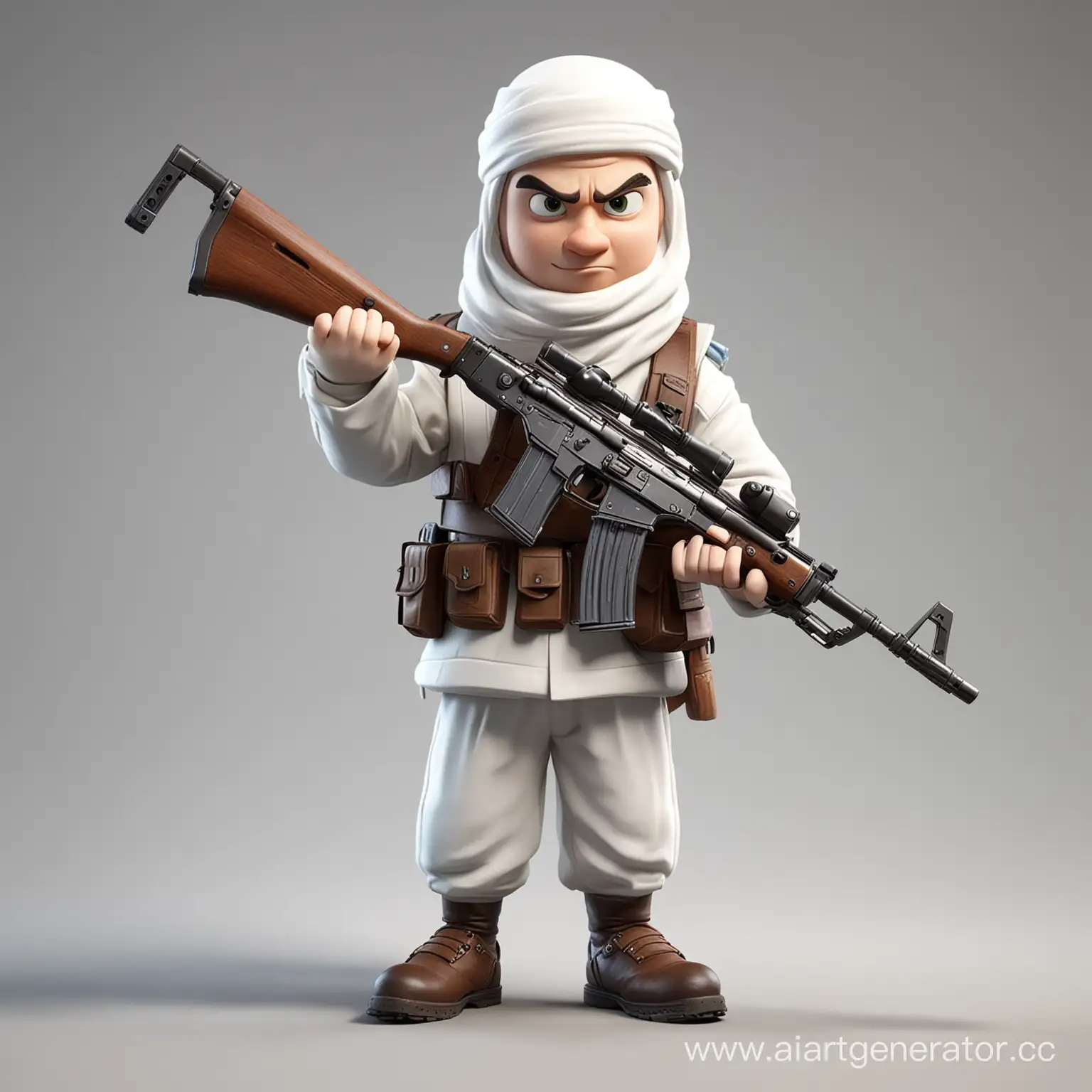 Cartoon-Character-in-Costume-with-Kalashnikov-Rifle