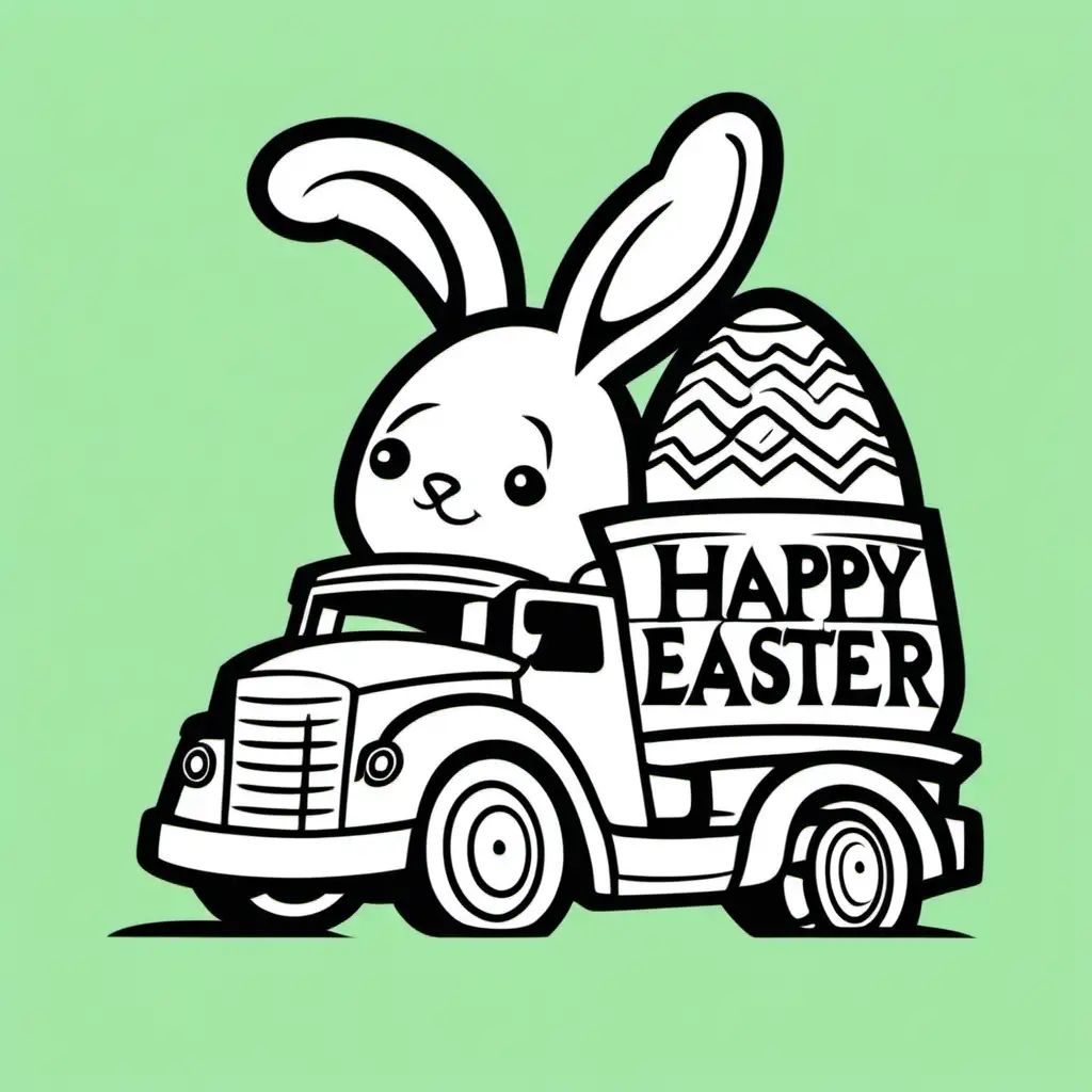happy easter, easter bunny, truck, thick outline

