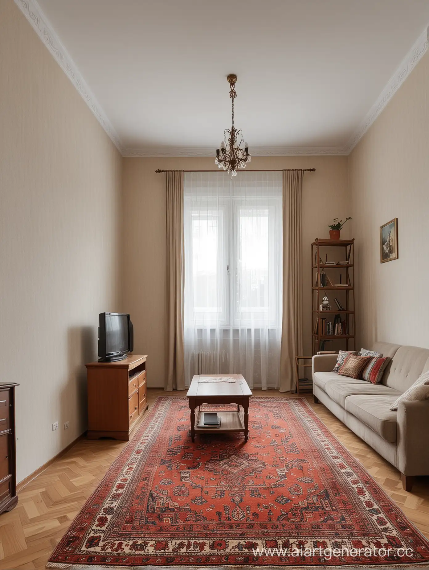 Renovated-Living-Room-with-Vintage-Soviet-Carpet