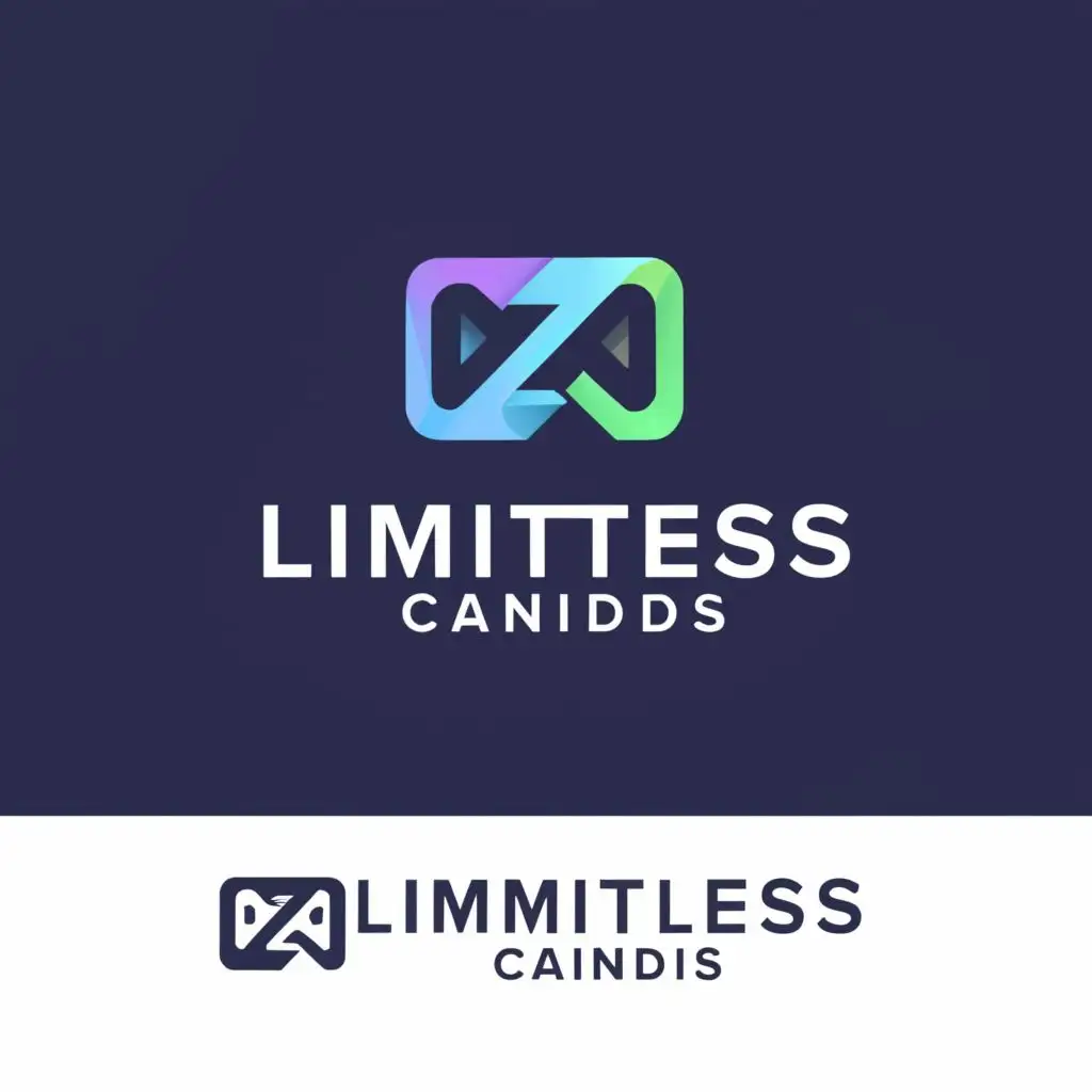 a logo design,with the text "Limitless candids  ", main symbol:White text covered by a blue rectangle ,Moderate,be used in Entertainment industry,clear background