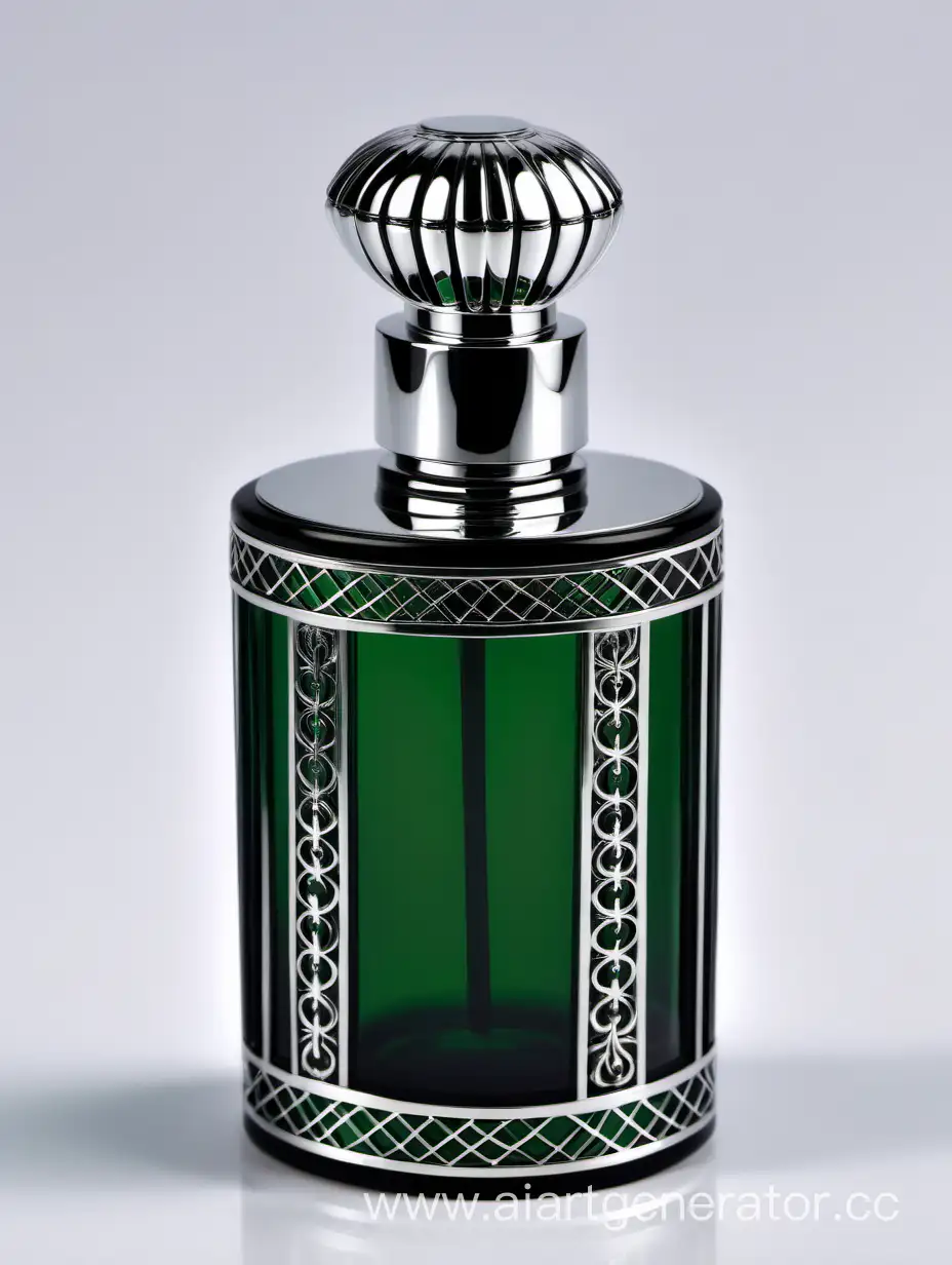 Luxurious-Zamac-Perfume-Bottle-with-Silver-Accents-in-Royal-Dark-Green-and-Black