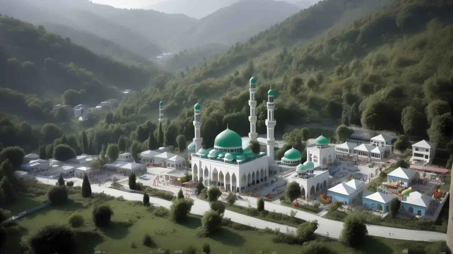 Mountain Village Serenity with Central Mosque and Childrens Play Area