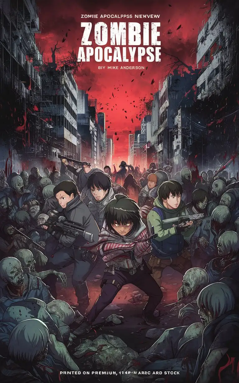"Anime Zombie Apocalypse featuring 'A gripping poster illustrating the terrifying resurgence of the undead menace. As civilization crumbles, survivors face an unstoppable tide of flesh-eating zombies, their world consumed by chaos and fear. Premium 14PT card stock, artwork by Mike 'Nemo' Anderson, UHD visuals, chaos theme, marketed by 'Zombie Apocalypse Network.'"




