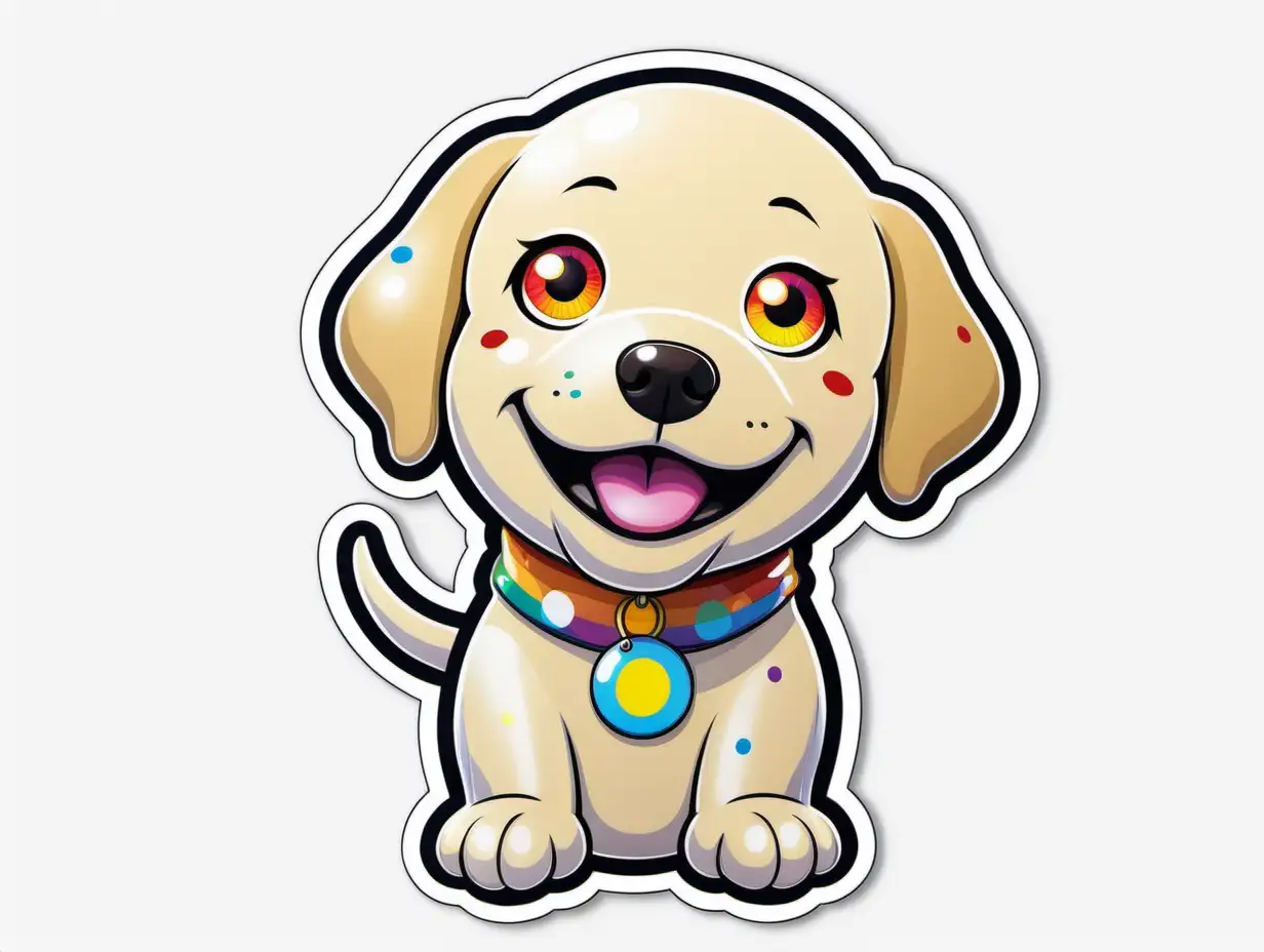 Cheerful Labrador Retriever Cartoon Waving in Murakami Style Sticker