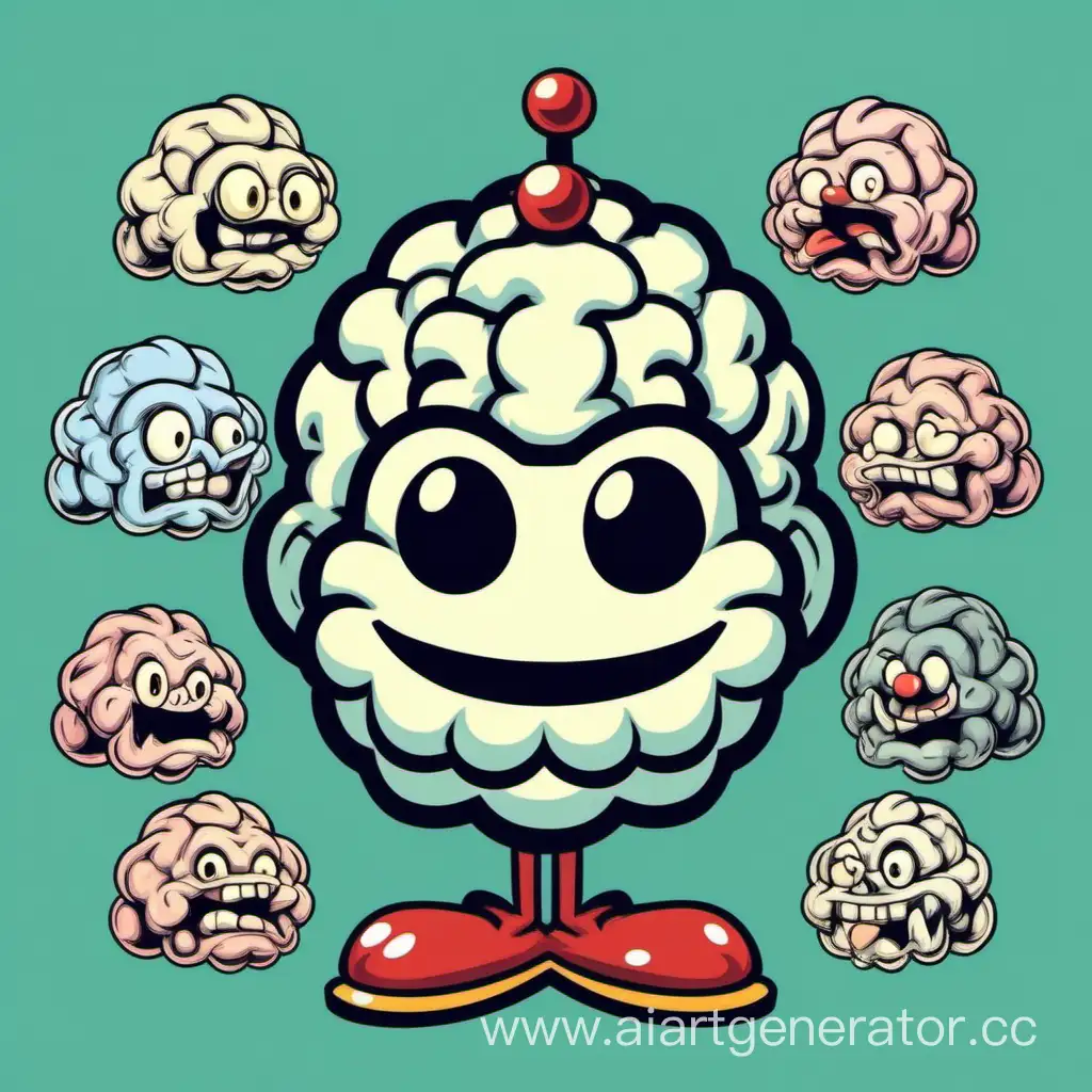 brain in the style of cuphead game characters